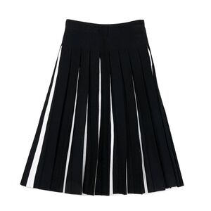 Black Pleated A-Line Skirt with White Inset Panels